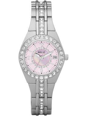 Relic Women Silver Pink Analog Quartz Fossil Queen's Court Bracelet Luxury Watch